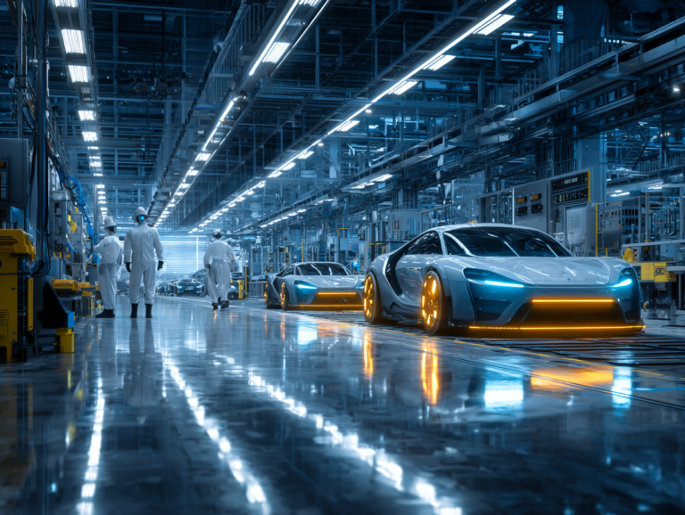 futuristic electric car factory