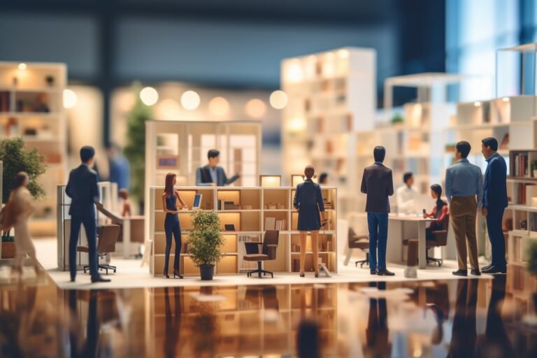 Business office with blurred people casual wear