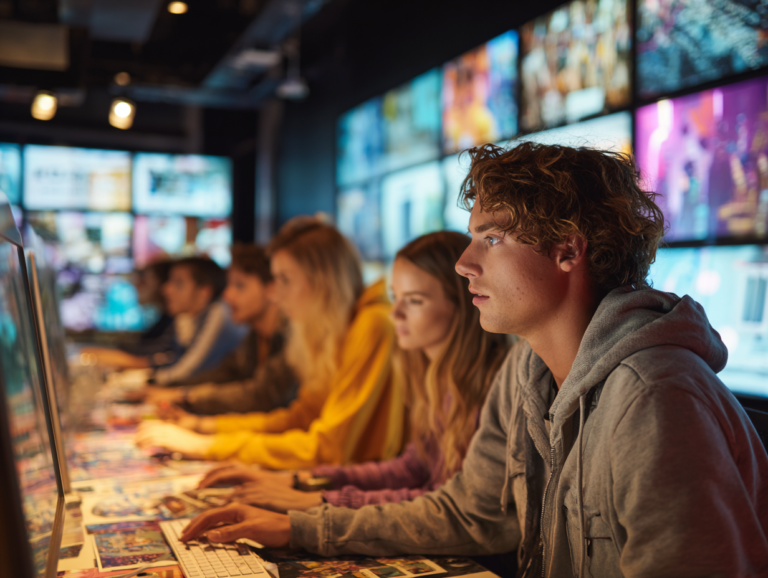 A modern university and global media agency partnership visual young creative students collaborating in a bright