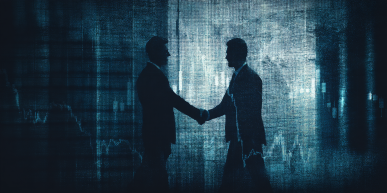 finacial poster nav bar image design, ad poster of business, trading, shaking hands dark, black