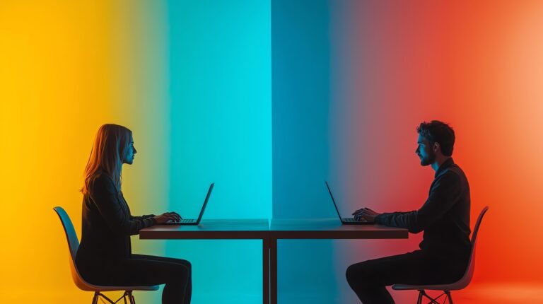 two-people-with-laptops-facing-each-other-negotiation-virtual-meeting-screens-remote-negotiation-virtual-dealmaking