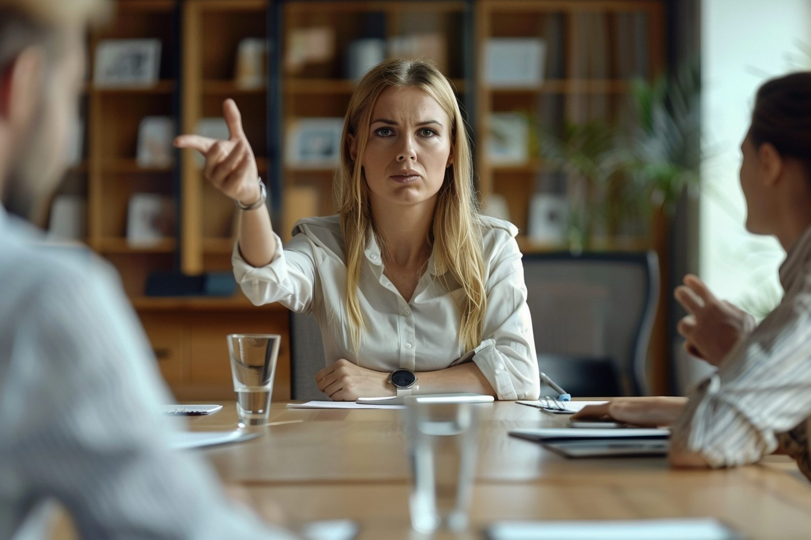 a beautiful woman manager is firing her employee with lot of kindness.