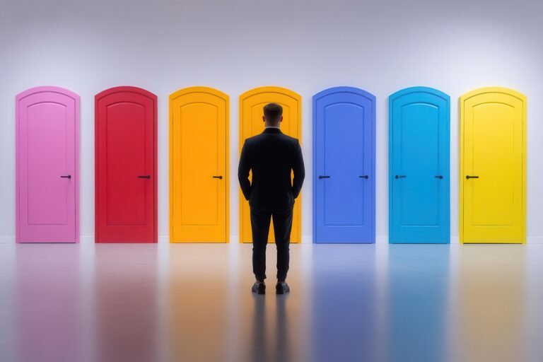 businessman-stands-before-colorful-doors-symbolizing-choices-opportunities-life-career