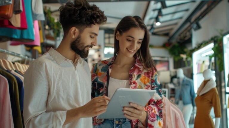 Couple Shopping and Browsing Products on Tablet in Retail Store
