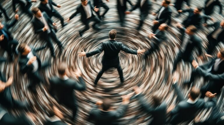 Man in the Center of a Whirlwind of People