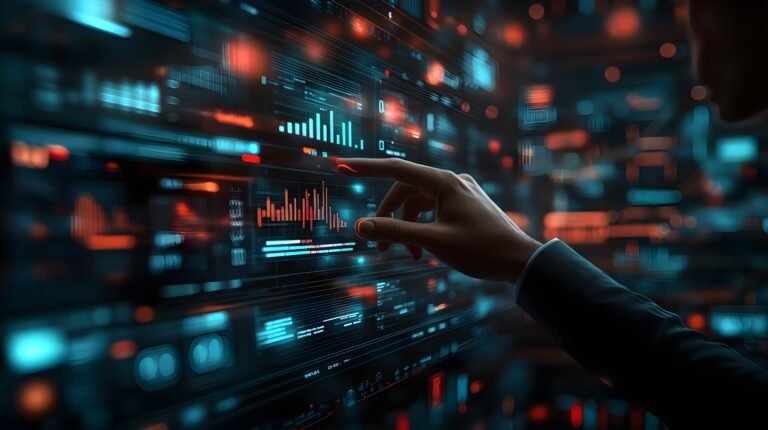 Digital Data Analysis Hand Touching Screen