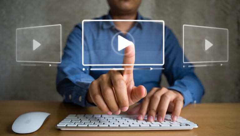 man-interacting-with-video-interfaces-screen-with-touch