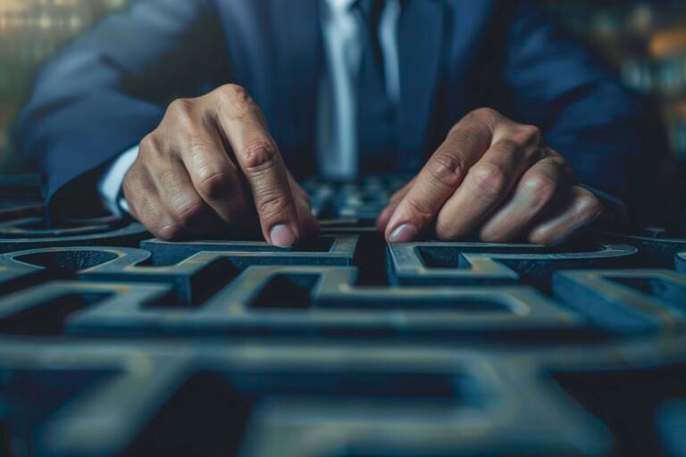 Businessman solving a maze