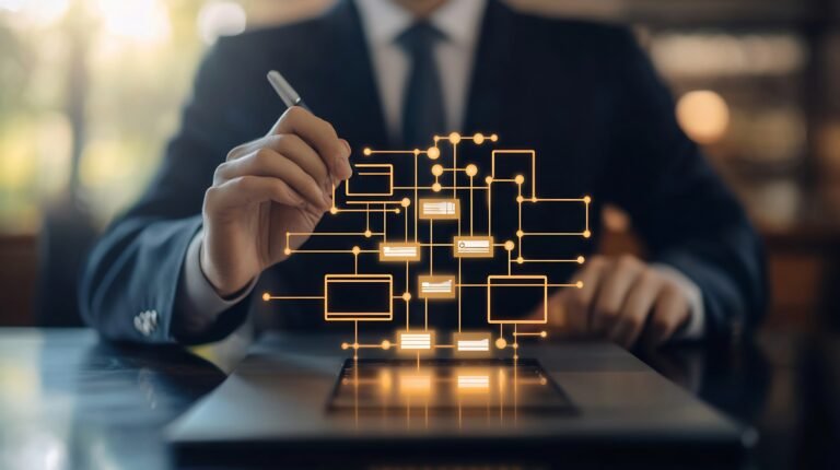 Businessman Working on a Digital Network