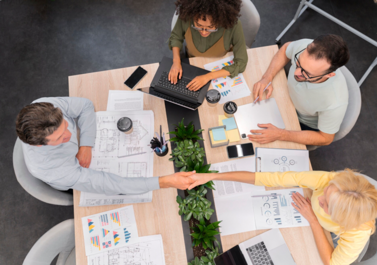 Close up on young business team working