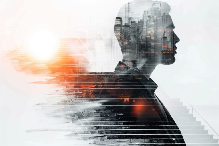 Double exposure of a businessman and stairs Success of business concept , high detail, 8k --ar 3:2 Job ID: d5df91af-b97d-4670-b9eb-89d75997be53